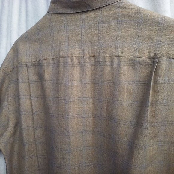 Vintage Gillio Premier LS Plaid Shirt Shell Button-Down Men-L Pocket Cotton Tan - Picture 12 of 12